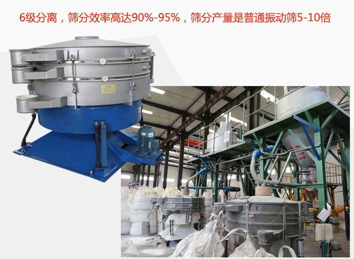 搖擺篩采用6級分離，篩分效率高達90%-95%，篩分產(chǎn)量是普通振動篩5-10倍