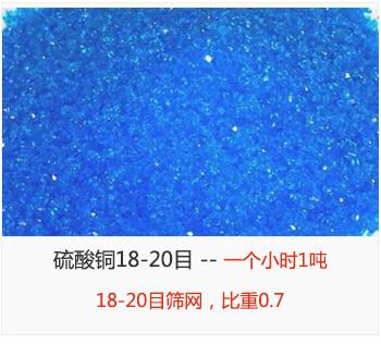 篩分18-20目的硫酸銅 產(chǎn)量一個小時1噸，采用18-20目篩網(wǎng)，比重0.7