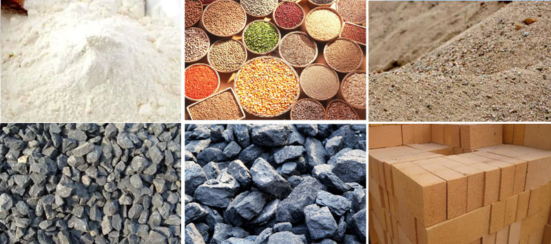 風(fēng)冷式直線振動(dòng)篩可篩分物料有：耐火材料，糧食，沙土，石子等。