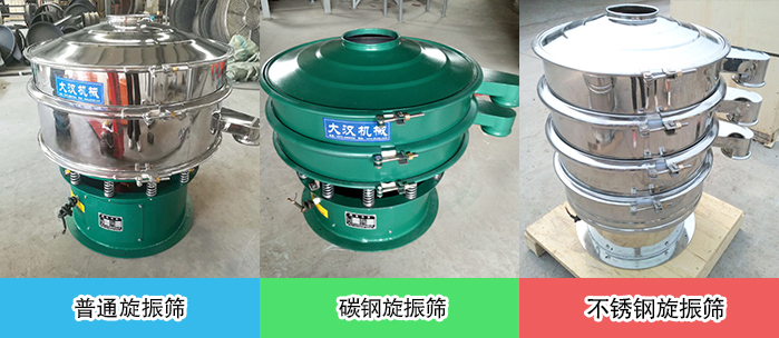 醫(yī)藥振動(dòng)篩常見(jiàn)材質(zhì)展示：碳鋼＋不銹鋼，不銹鋼，碳鋼等材質(zhì)展示
