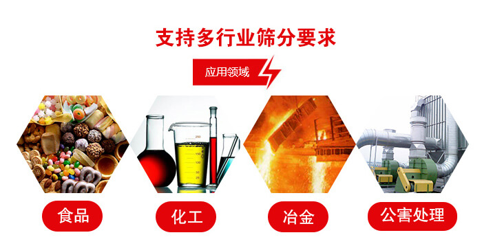 旋振篩適用的行業(yè)：食品行業(yè)，化工行業(yè)，冶金行業(yè)，公害處理等。