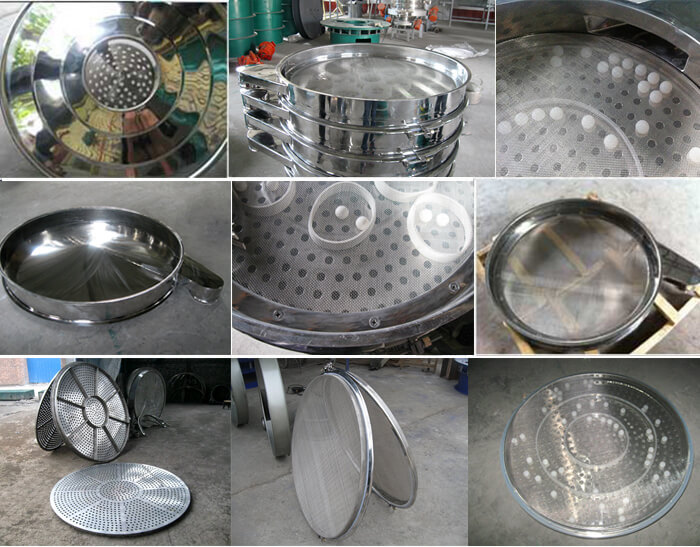 食品振動篩細(xì)節(jié)展示：防塵蓋，篩框，網(wǎng)架，底框等。